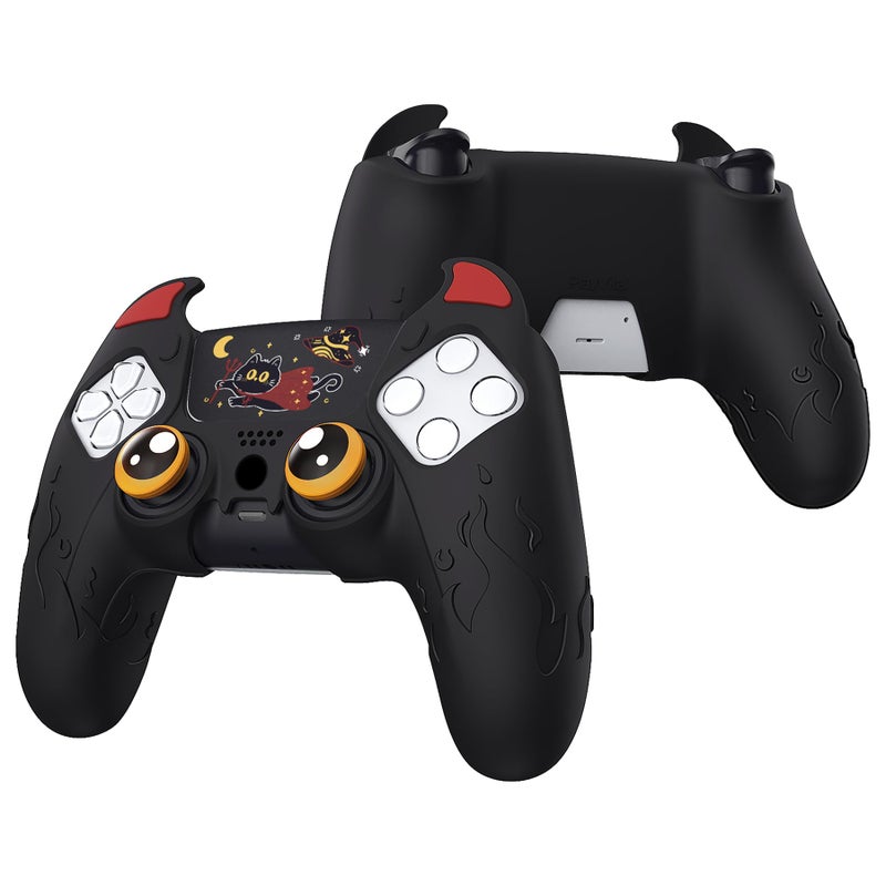PlayVital Halloween Cute Demon Controller Silicone Case for ps5, Kawaii Controller Cover Gamepad Skin Protector for ps5 with Touch Pad Sticker & Thumb Grip Caps - Black - Image 1