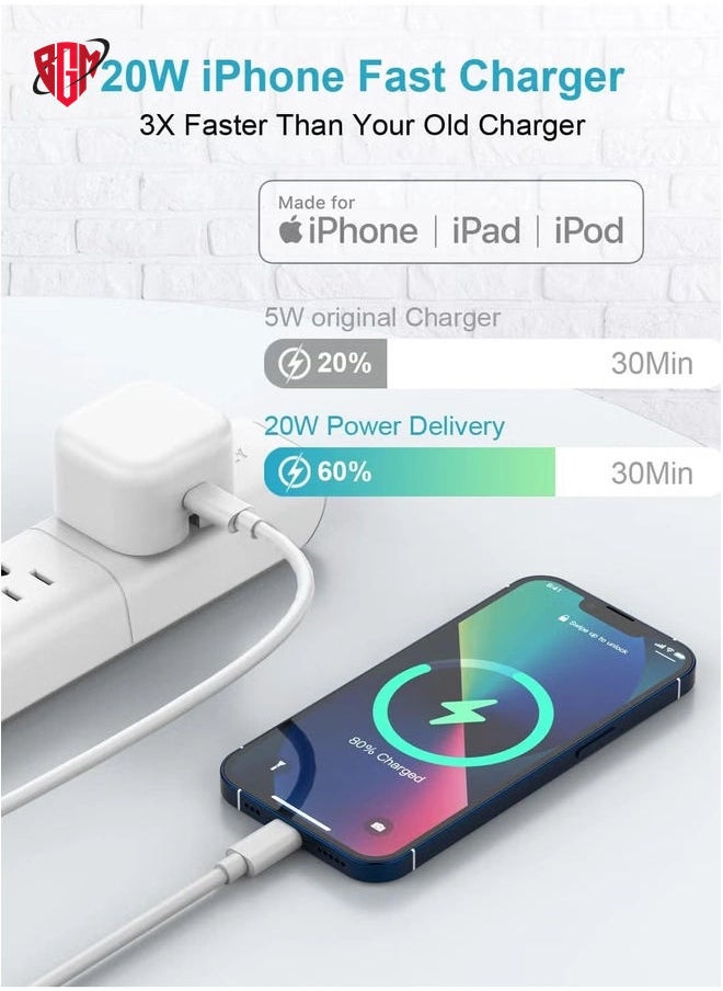 BGM - iPhone Fast Charger, iPhone Charger Plug and Cable 2M [Apple MFi Certified], HOSOW 20W USB C Fast Charger iPhone Power Adapter with USB C to Lightning Cable for iPhone 14 13 12 Pro Max/Mini/11/XS/SE/8 - Image 1