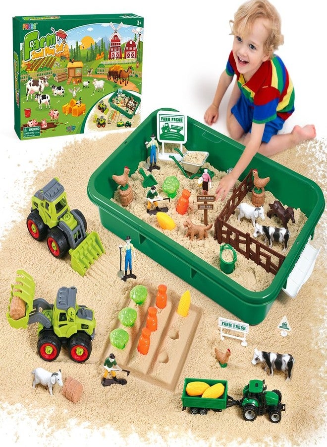 FRUSE Play Sand Farm Toys,Sensory Bins for Toddlers with 2.2lbs Sensory Play Sand,Farm Figures & Tractor Playset,Sandbox Toys for Kids 3 4 5 6 7 - Image 1