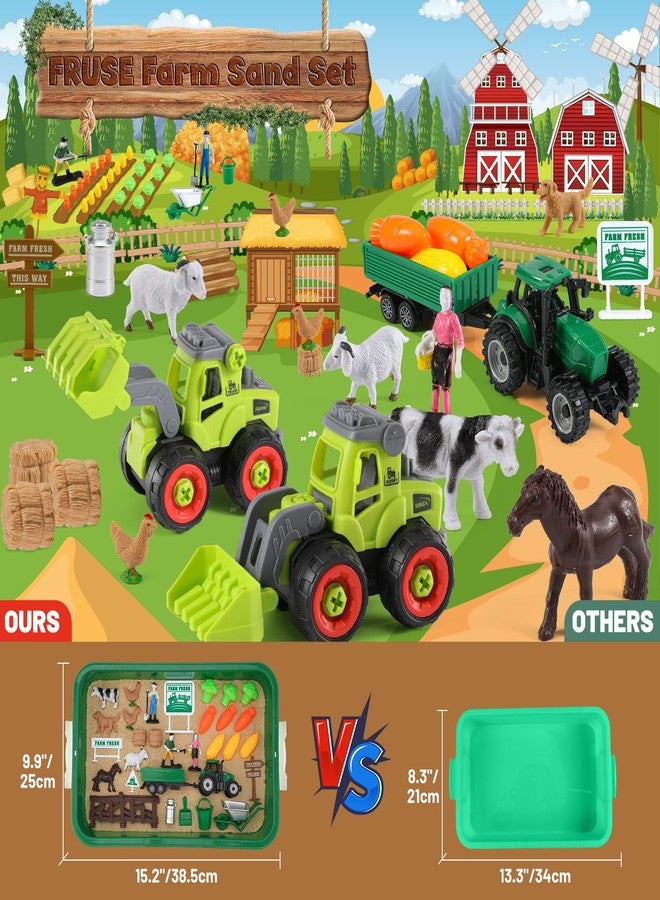 FRUSE Play Sand Farm Toys,Sensory Bins for Toddlers with 2.2lbs Sensory Play Sand,Farm Figures & Tractor Playset,Sandbox Toys for Kids 3 4 5 6 7 - Image 2