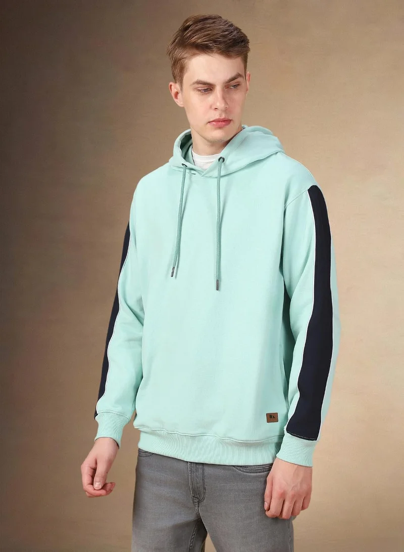 Dennis Lingo Men's Light Blue Polyester Blend Solid Regular Fit Sweatshirt