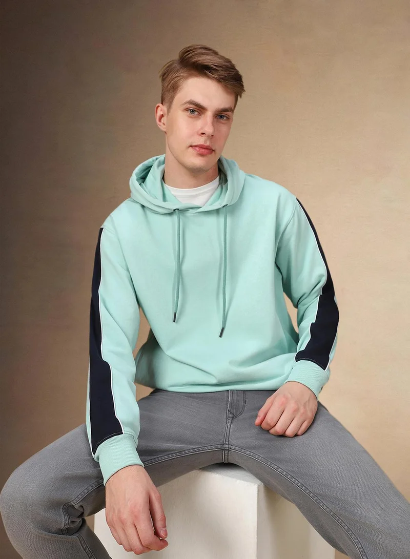 Dennis Lingo Men's Light Blue Polyester Blend Solid Regular Fit Sweatshirt
