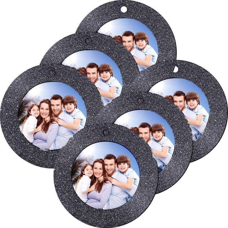 MixTeach 12 Pieces Christmas Photo Frame Ornaments Round Glitter Holiday Picture Frame Gifts and Tree Decoration for Christmas Party Favor Black