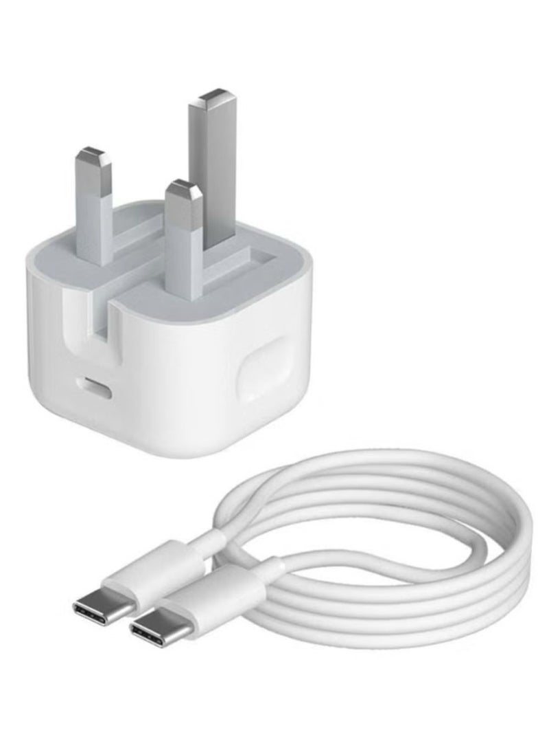 عام شاحن جداري سريع بتقنية PD وبقدرة 20 وات مزود بمنفذ Type C مع كابل Lightning بطول متر واحد متوافق مع أيفون 15 برو ماكس - Image 1