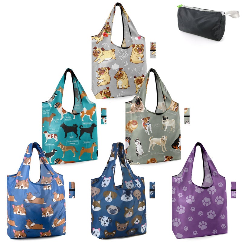 BeeGreen Dog Lover Gifts for Women Animals Reusable Grocery Bags Shopping Bags Bulk 6 Pack 50LBS XLarge FoldableMachine Washable Shepherd Collie Bulldog Dog Paws Pet Bags