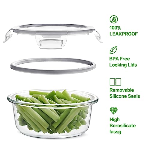 HOMBERKING 24pc Glass Food Storage Containers with Lids, Glass Meal Prep Containers, Airtight Bento Boxes, BPA Free & Leak Proof, Pantry Kitchen Storage(12 lids & 12 Containers) - Gray - Image 3