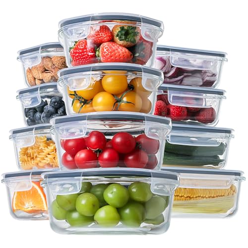 HOMBERKING 24pc Glass Food Storage Containers with Lids, Glass Meal Prep Containers, Airtight Bento Boxes, BPA Free & Leak Proof, Pantry Kitchen Storage(12 lids & 12 Containers) - Gray - Image 1