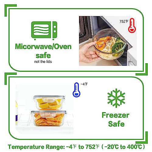 HOMBERKING 24pc Glass Food Storage Containers with Lids, Glass Meal Prep Containers, Airtight Bento Boxes, BPA Free & Leak Proof, Pantry Kitchen Storage(12 lids & 12 Containers) - Gray - Image 4