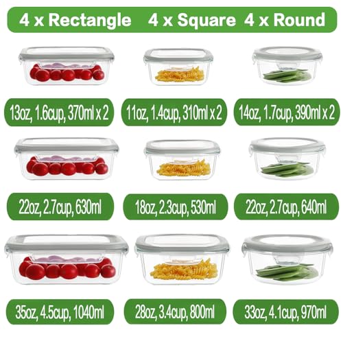 HOMBERKING 24pc Glass Food Storage Containers with Lids, Glass Meal Prep Containers, Airtight Bento Boxes, BPA Free & Leak Proof, Pantry Kitchen Storage(12 lids & 12 Containers) - Gray - Image 2