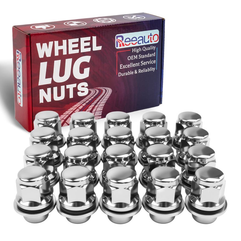 Reeauto M12x1.25 Lug Nuts with Mag Flat Seat 20 pcs 13/16" 21mm Hex 1.5in Chrome Compatible with Q70 Q45 Q50 G37 I30 350Z 370Z 200SX - Image 1