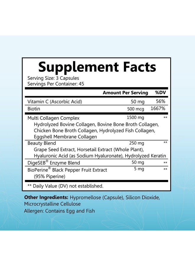 BioSchwartz كبسولات ببتيد الكولاجين المهدرج للنساء - مكمل متعدد الكولاجين الأنواع I, II, III, V, X مع فيتامين C, البيوتين, الكيراتين - دعم للبشرة والشعر والأظافر - 135 كبسولة - Image 4