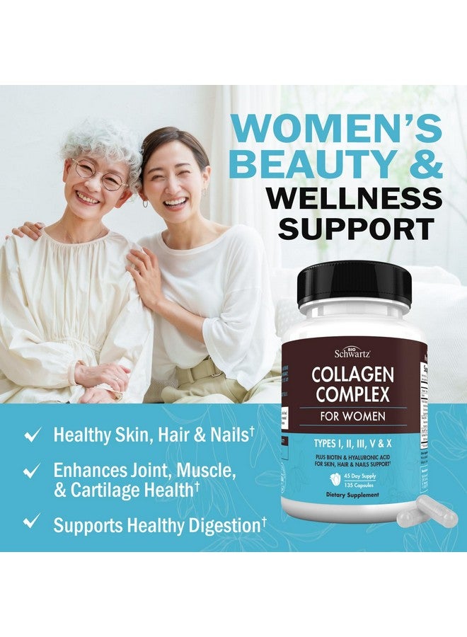 BioSchwartz كبسولات ببتيد الكولاجين المهدرج للنساء - مكمل متعدد الكولاجين الأنواع I, II, III, V, X مع فيتامين C, البيوتين, الكيراتين - دعم للبشرة والشعر والأظافر - 135 كبسولة - Image 3