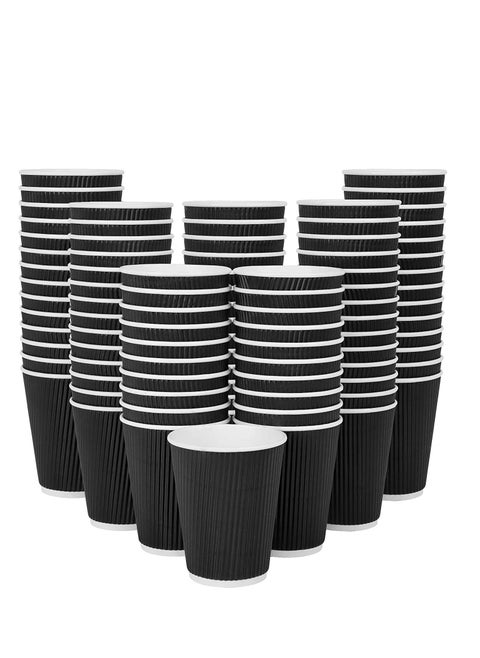 100-Piece 8 Oz Disposable Heavy Duty Black Ripple Cups Suitable for Home Parties and Office Use
