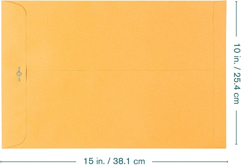 EnDoc Clasp Envelopes - 10 x 15 Inch Brown Kraft Catalog Envelopes with Clasp Closure & Gummed Seal – 28lb Heavyweight Paper Jumbo Envelopes for Home, Business, Legal or School 10x15 15 Pack, - Image 2