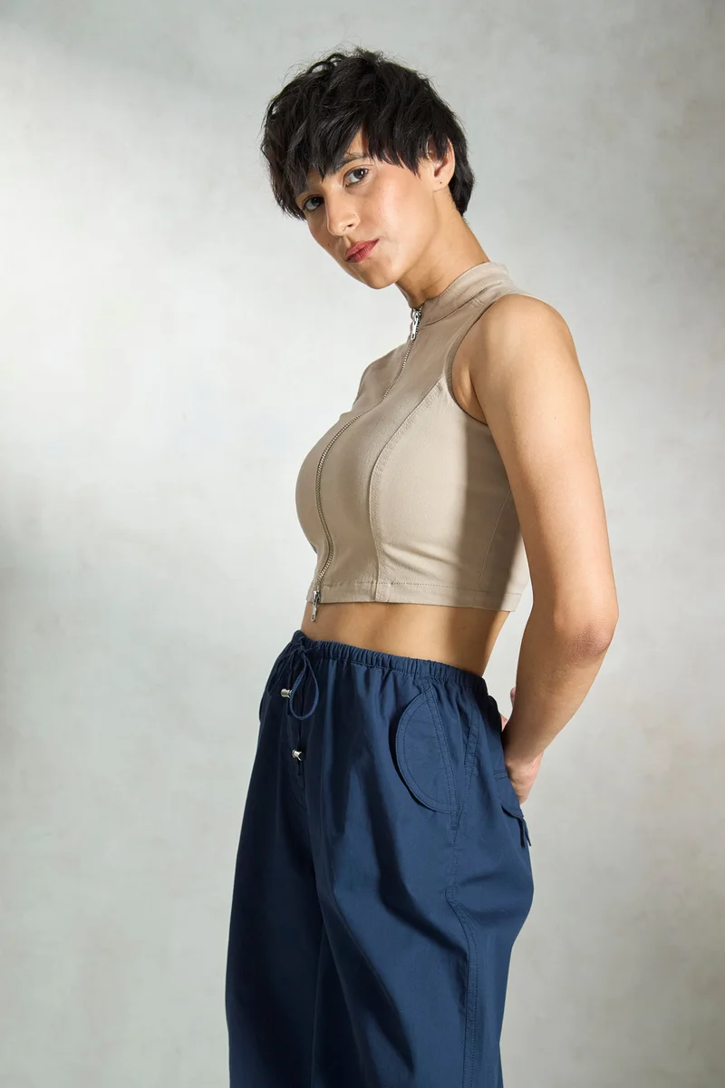 فيرجيو Cotton Stretch Daywear Seamed Zipper Tops for Women