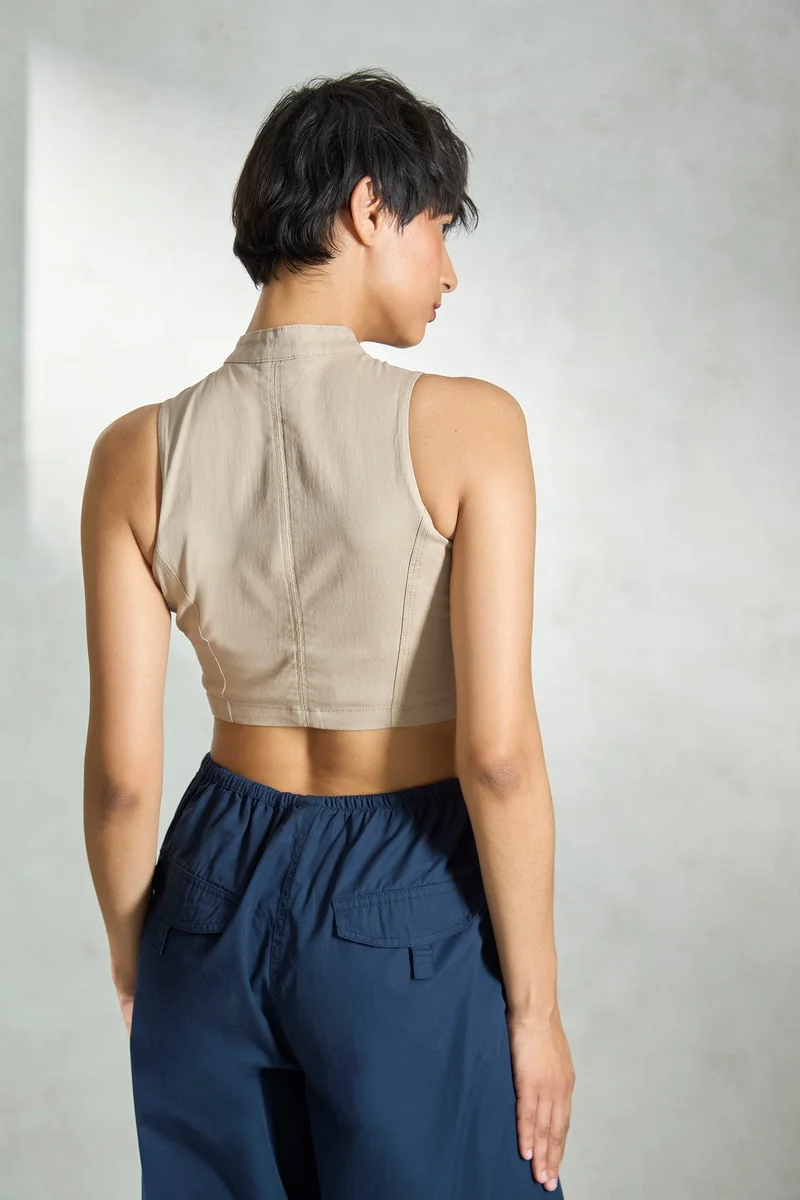 فيرجيو Cotton Stretch Daywear Seamed Zipper Tops for Women