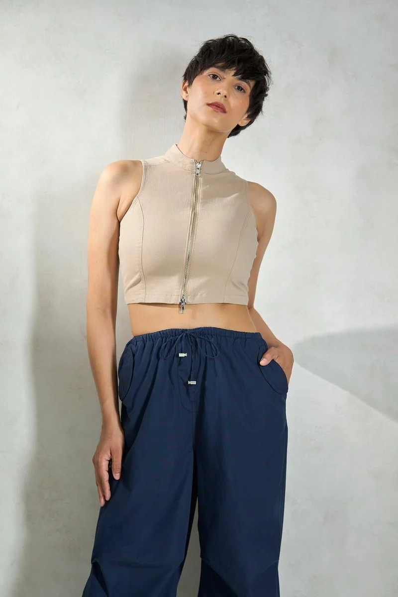 Virgio Cotton Stretch Daywear Seamed Zipper Tops for Women