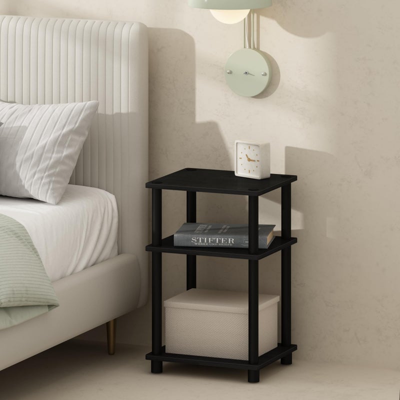 Furinno Just 3-Tier Turn-N-Tube Open Storage Nightstand, 2-Pack, Plastic Poles, Americano/Black - Image 1