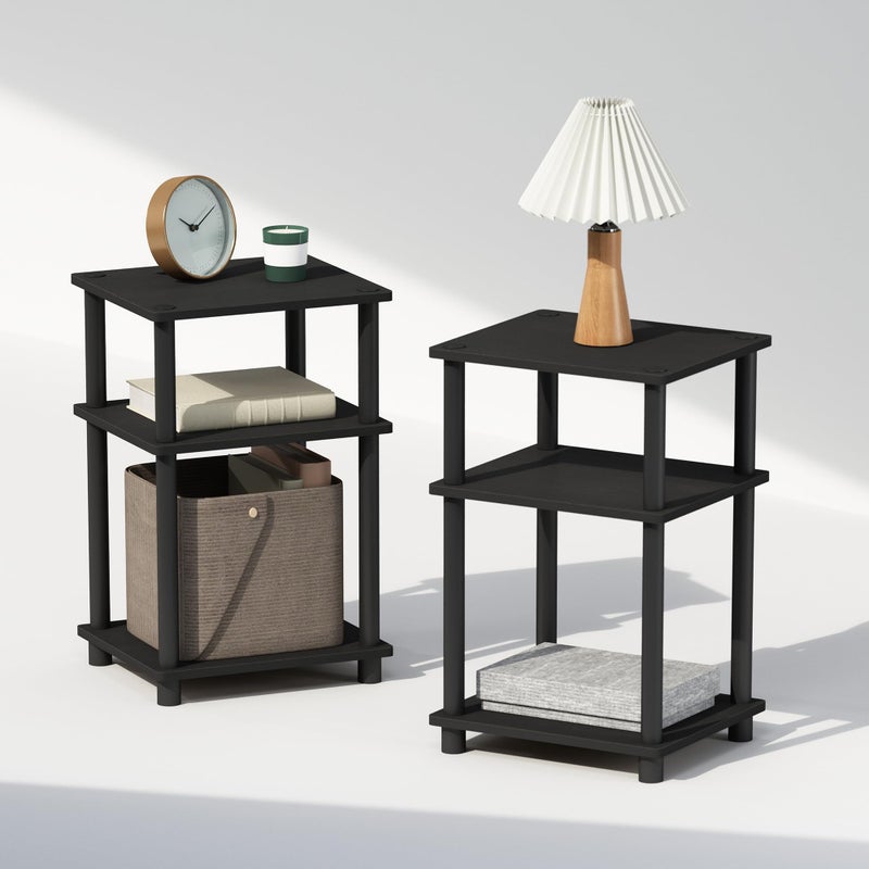 Furinno Just 3-Tier Turn-N-Tube Open Storage Nightstand, 2-Pack, Plastic Poles, Americano/Black - Image 3