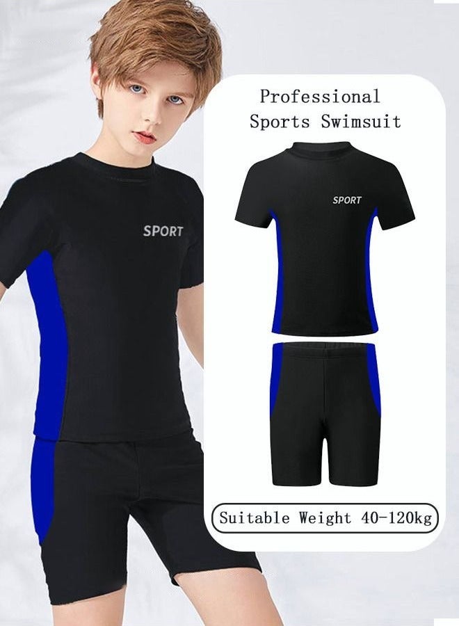 Generic 2 Piece Boys Swimsuit Swimming Trunks Set Kids Training Quick Dry Sun Protection Swimwear Children Short Sleeves Clothing Beachwear Split Bathing Suit for Summer Moisture-Wicking Breathable Black - Image 3