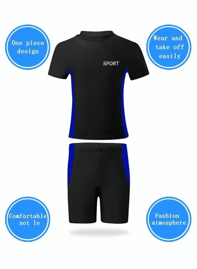 Generic 2 Piece Boys Swimsuit Swimming Trunks Set Kids Training Quick Dry Sun Protection Swimwear Children Short Sleeves Clothing Beachwear Split Bathing Suit for Summer Moisture-Wicking Breathable Black - Image 4
