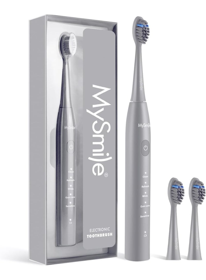 MySmile DY156 Electric Toothbrush for Adults, Rechargeable Sonic Battery Toothbrush Portable with 3 Brush Heads, 2 Mins 5 Modes Smart Timer, 45000VPM, One Charge for 60 Days (Gray, M) - Image 1