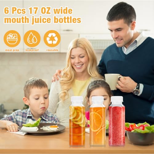 DODHEG 6 قطع زجاجة عصير بلاستيكية 17 أوقية، حاويات مشروبات بالجملة، حاويات مشروبات للحليب، عصير، مشروبات بغطاء أبيض - Image 4