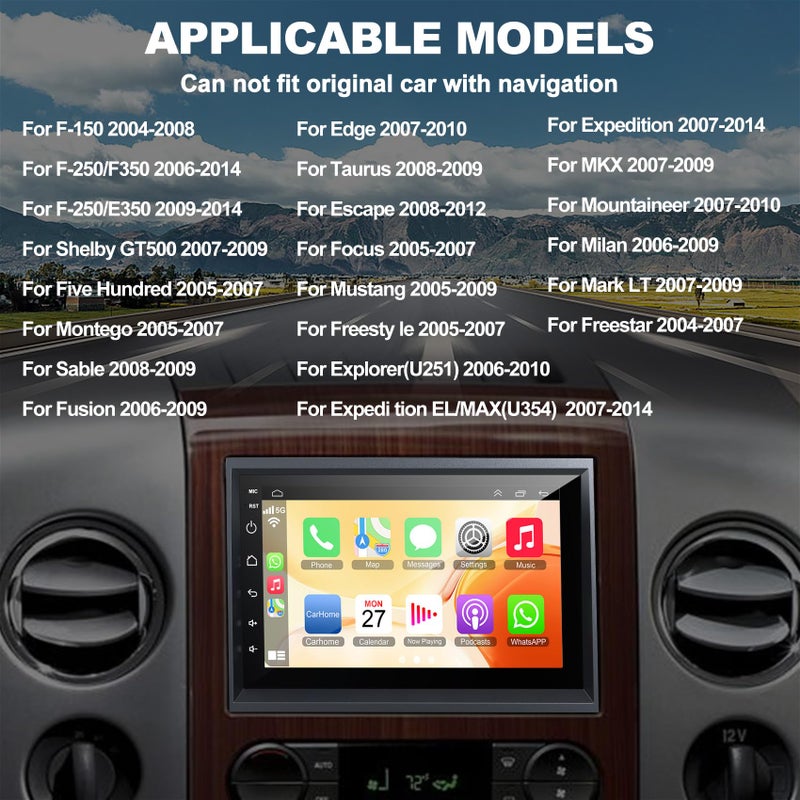 electrosmart Car Radio 4G+64G Android 13 for Ford 2004-2014 F150/F250/F350, 7 Inch IPS Touch Screen Car Stereo with Wireless Carplay/Android Auto,GPS, WiFi, Bluetooth,FM, Support OBD2/DVR/DSP - Image 2