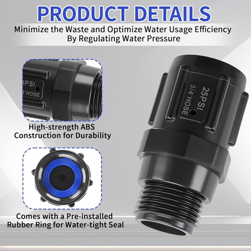 3 قطع منظم ضغط الري بالتنقيط 25 PSI، خيط خرطوم أنثى 3/4 بوصة × خيط خرطوم ذكر 3/4 بوصة، مخفض ضغط الري بالتنقيط، منظم ضغط خرطوم الحديقة - Image 3