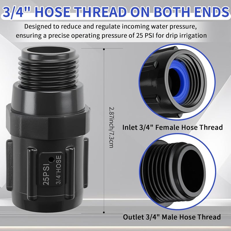3 قطع منظم ضغط الري بالتنقيط 25 PSI، خيط خرطوم أنثى 3/4 بوصة × خيط خرطوم ذكر 3/4 بوصة، مخفض ضغط الري بالتنقيط، منظم ضغط خرطوم الحديقة - Image 2