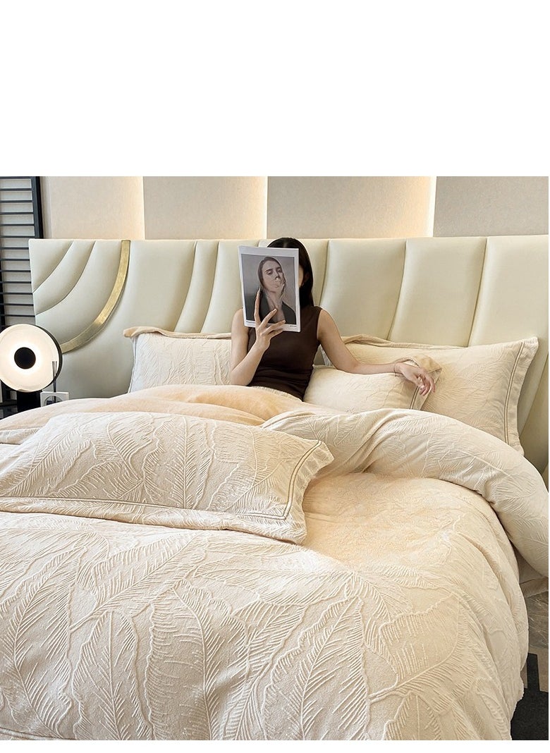 Generic Fitted Sheet Style — ﻿ Carved Velvet Cloth Embroidered Wide Edge Milk Velvet Four Piece Bedding Set  - Image 1
