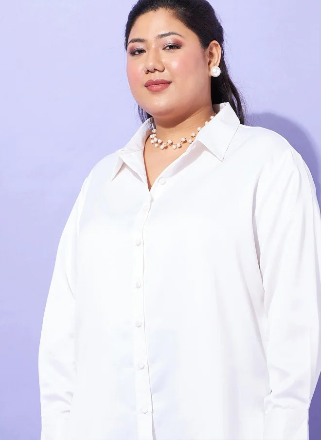 ساسافراس White Plus Size Satin Casual Shirt for Women