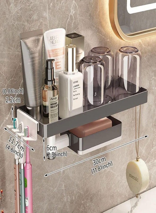 LINEAR Wall Mounted Storage Rack with Hooks | Acrylic Bath Shelf Organiser | Self Adhesive Bathroom Shelf | Crystal Pattern Design, Shelf for Bathroom Accessories (01) - Image 3