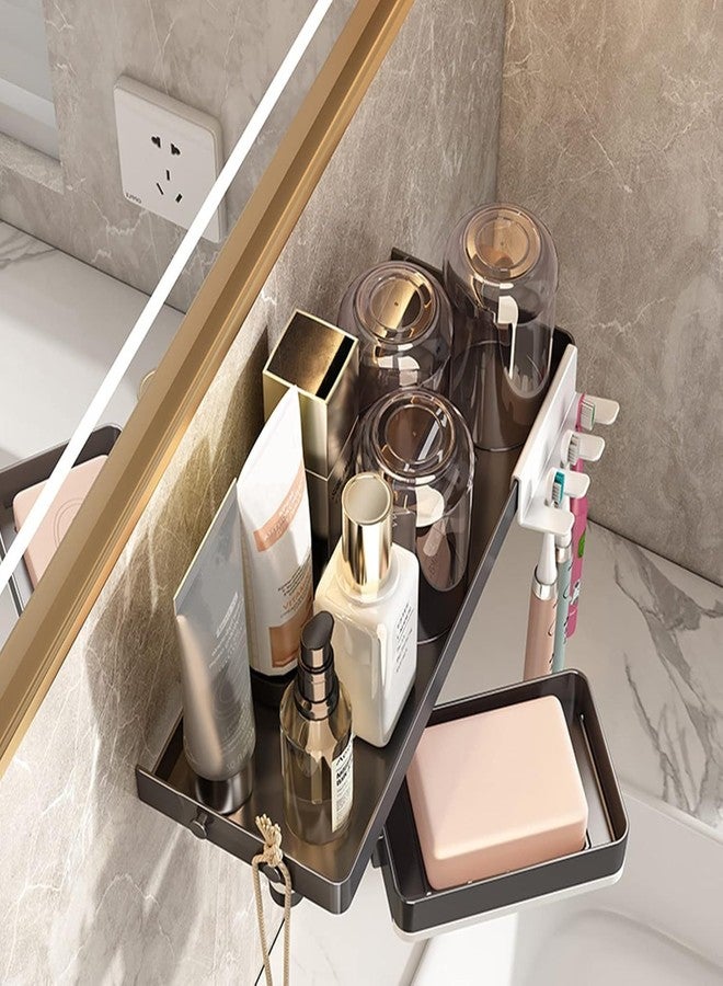 LINEAR Wall Mounted Storage Rack with Hooks | Acrylic Bath Shelf Organiser | Self Adhesive Bathroom Shelf | Crystal Pattern Design, Shelf for Bathroom Accessories (01) - Image 5