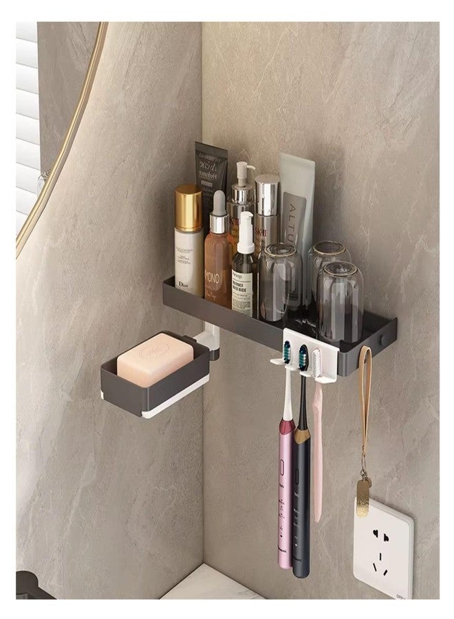 LINEAR Wall Mounted Storage Rack with Hooks | Acrylic Bath Shelf Organiser | Self Adhesive Bathroom Shelf | Crystal Pattern Design, Shelf for Bathroom Accessories (01) - Image 1