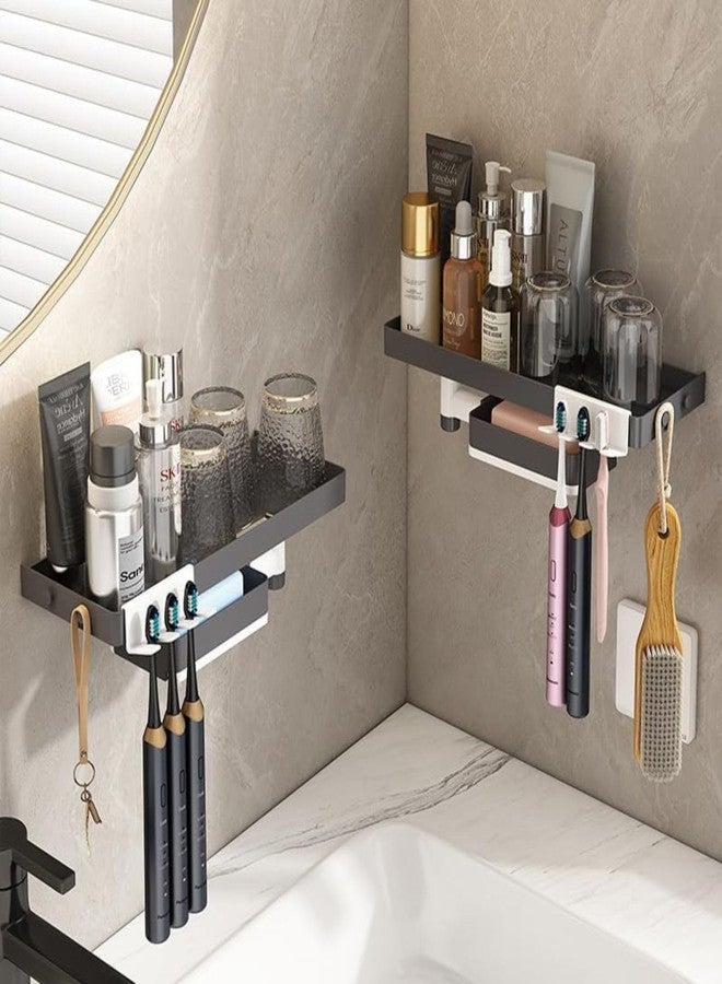 LINEAR Wall Mounted Storage Rack with Hooks | Acrylic Bath Shelf Organiser | Self Adhesive Bathroom Shelf | Crystal Pattern Design, Shelf for Bathroom Accessories (01) - Image 2
