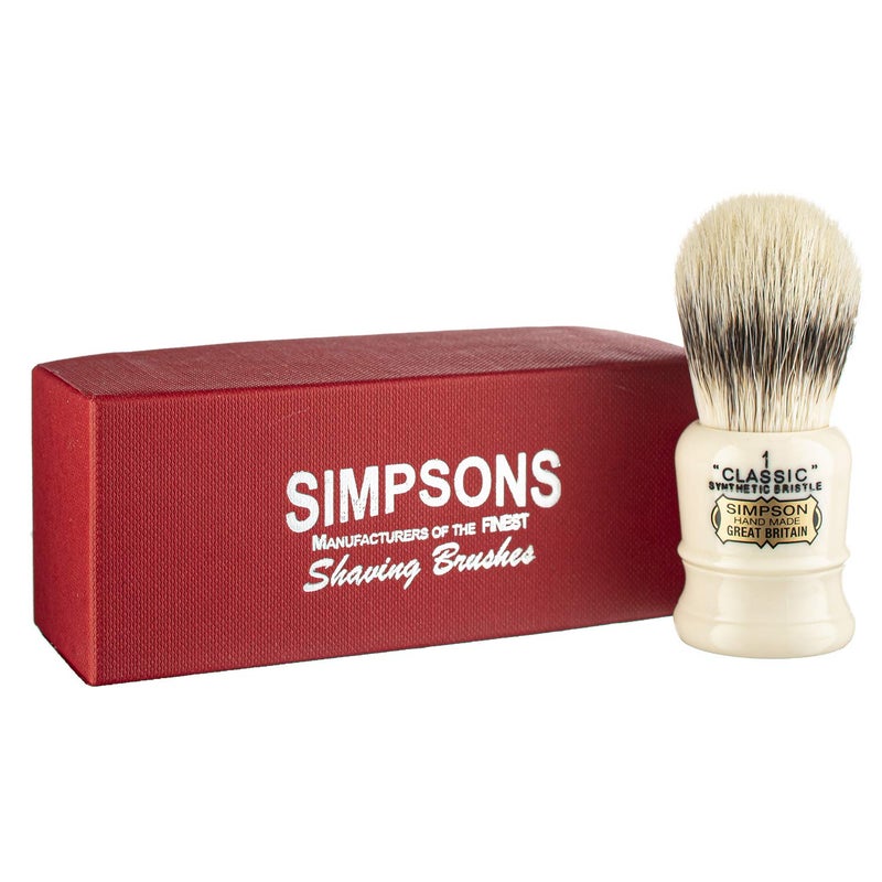 Simpsons Classic 1  CL1 Synthetic Platinum High density Fibre Faux Handle Ivory Shaving Brush  Simpson Shaving Brushes  Wet Shave Deluxe Thick  Luxurious Lather Handle Dense  Extra Soft Bristles