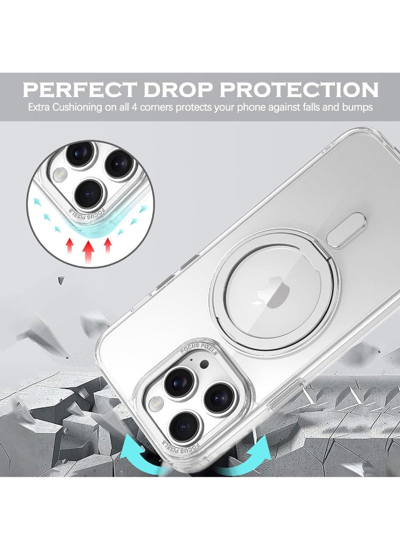 360°Rotatable Ring for iPhone 13 Pro Max Case with Magnetic/Invisible Stand Compatible with Magsafe Standard Drop Protection Shockproof Transparent Phone Case Slim Cover