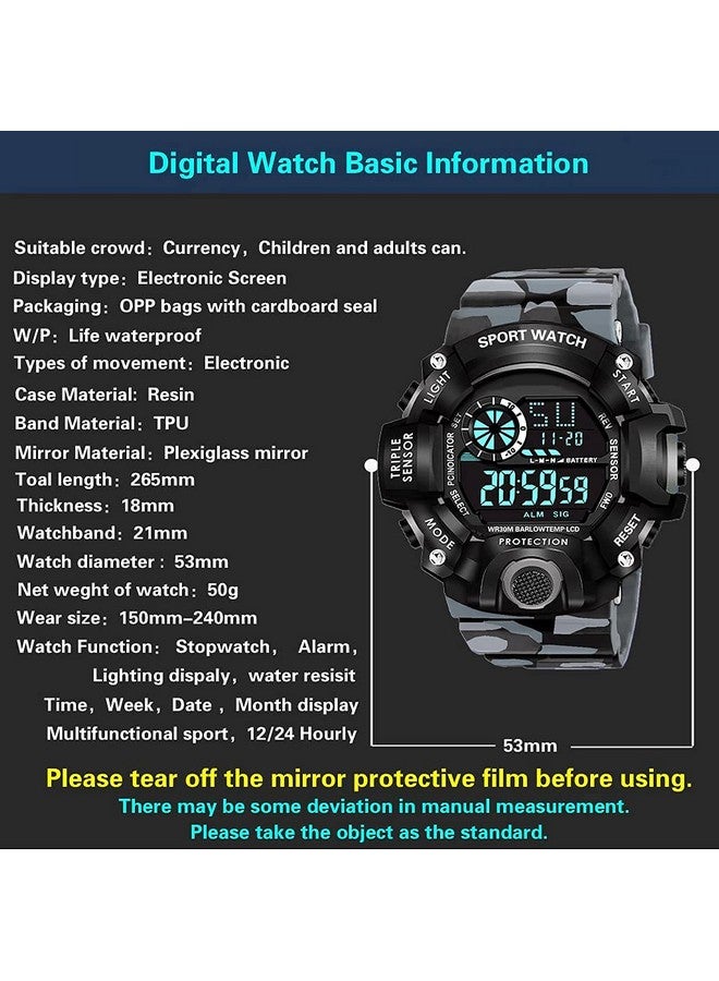 The Shopoholic Plastic Digital Watch Shockproof Multi-Functional Automatic Army Grey Color Strap Waterproof Digital Sports Watch For Men'S Kids Watch For Boys Watch For Men Pack Of-1 - Image 5