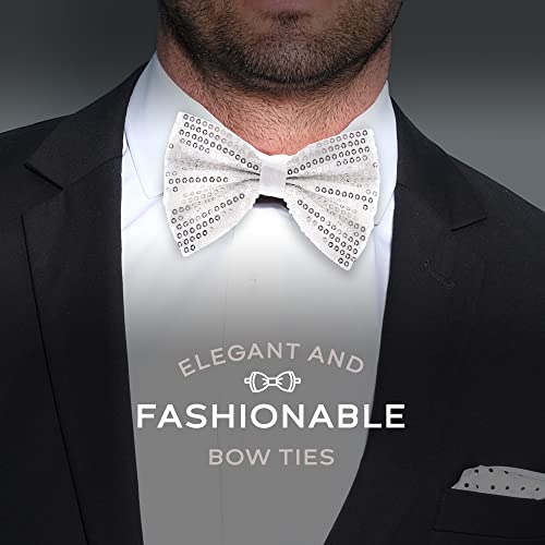 Man of Men Sequin Bow Ties for Men - Pre-tied Adjustable Length Bowtie, Many Colors to Choose From (Silver) - Image 3