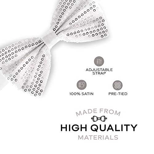 Man of Men Sequin Bow Ties for Men - Pre-tied Adjustable Length Bowtie, Many Colors to Choose From (Silver) - Image 2