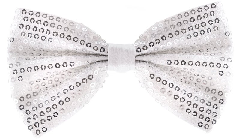 Man of Men Sequin Bow Ties for Men - Pre-tied Adjustable Length Bowtie, Many Colors to Choose From (Silver) - Image 1