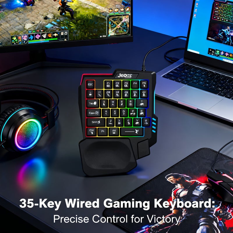 لوجة مفاتيح ميكانيكية مدمجة بـ 35 مفتاحًا ومجموعة ماوس للألعاب مع إضاءة RGB ومسند للمعصم، بتصميم شبه يدوي مريح مناسب لألعاب FPS ومعدات الألعاب التنافسية، إضافات ألعاب للكمبيوتر الشخصي - أسود - Image 4