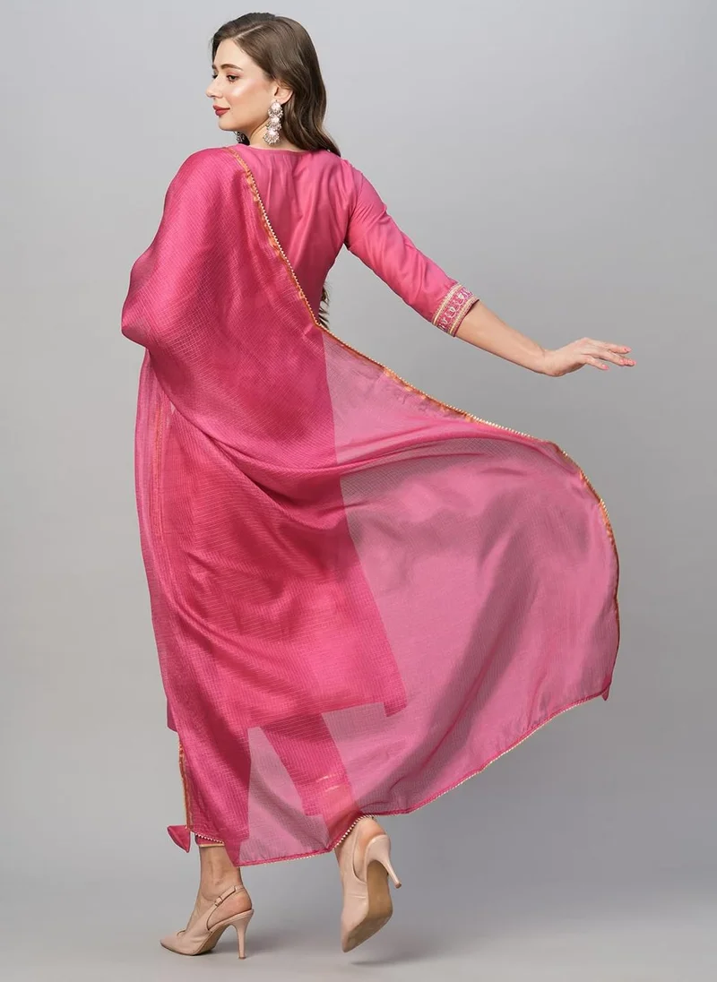 GoSriKi مزيج قطن نسائي كرتا مستقيمة مزهرة مع بنطال ووردي دوباتا