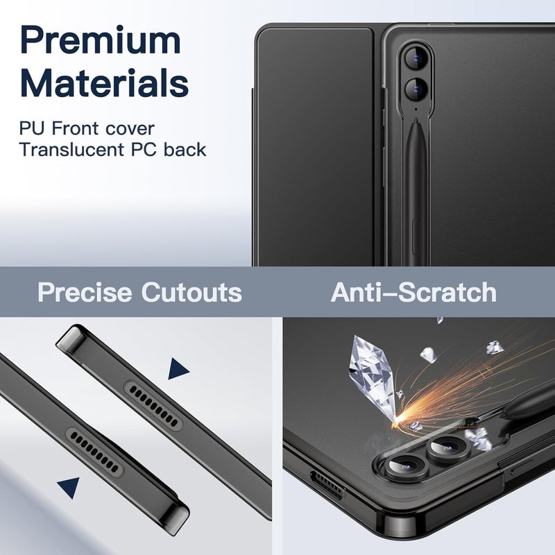 جي تيك جراب لهاتف Samsung Galaxy Tab S9 Fe+ / S9 Fe Plus مقاس 12.4 بوصة، جراب واقٍ رفيع شفاف مع حامل ثلاثي الطي، يدعم شحن قلم S Pen، خاصية الإيقاظ/السكون التلقائي، لون أسود - Image 3