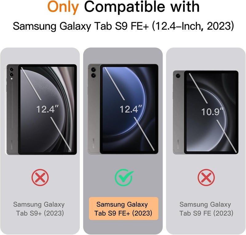 جي تيك جراب لهاتف Samsung Galaxy Tab S9 Fe+ / S9 Fe Plus مقاس 12.4 بوصة، جراب واقٍ رفيع شفاف مع حامل ثلاثي الطي، يدعم شحن قلم S Pen، خاصية الإيقاظ/السكون التلقائي، لون أسود - Image 2