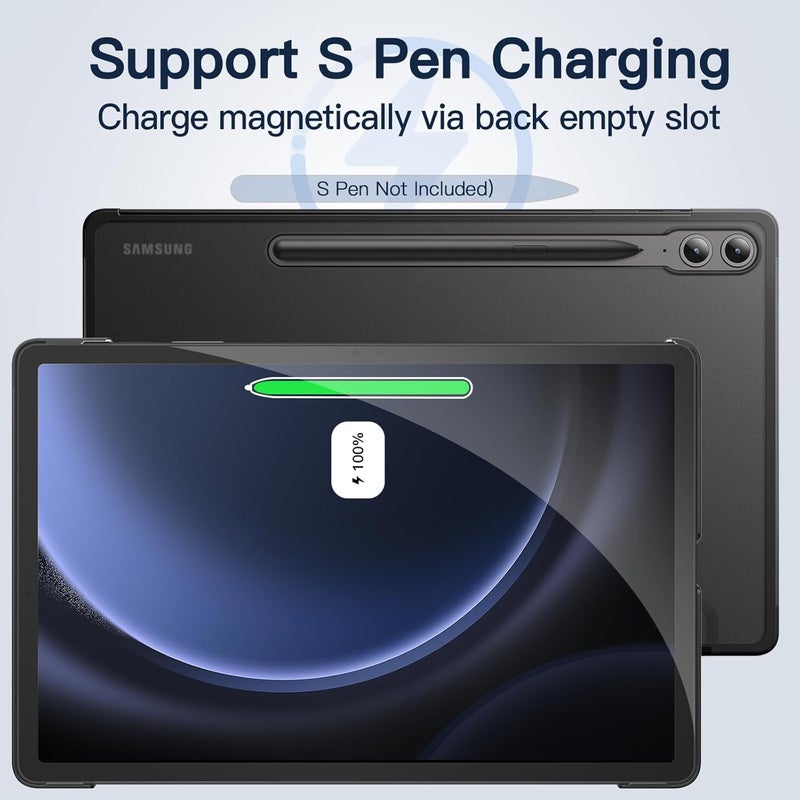 جي تيك جراب لهاتف Samsung Galaxy Tab S9 Fe+ / S9 Fe Plus مقاس 12.4 بوصة، جراب واقٍ رفيع شفاف مع حامل ثلاثي الطي، يدعم شحن قلم S Pen، خاصية الإيقاظ/السكون التلقائي، لون أسود - Image 4