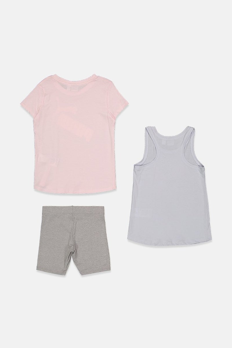 PUMA Kid Girls 3 Pieces Brand Logo Sportswear, Pink Combo - Image 2