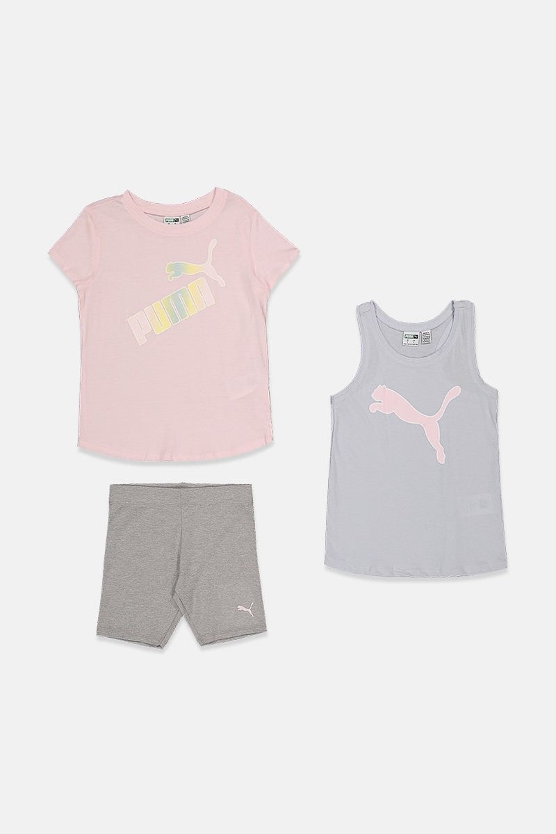 PUMA Kid Girls 3 Pieces Brand Logo Sportswear, Pink Combo - Image 1