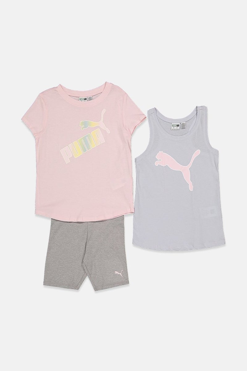 PUMA Kid Girls 3 Pieces Brand Logo Sportswear, Pink Combo - Image 3